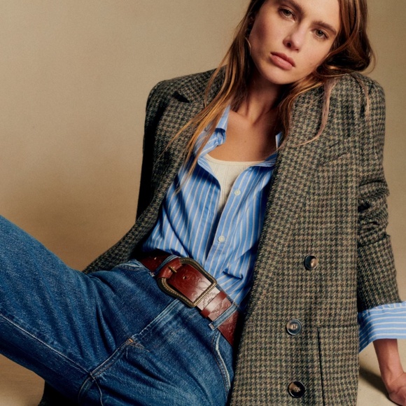 Sezane Houndstooth Blazer in Brown and Blue - Picture 3 of 7